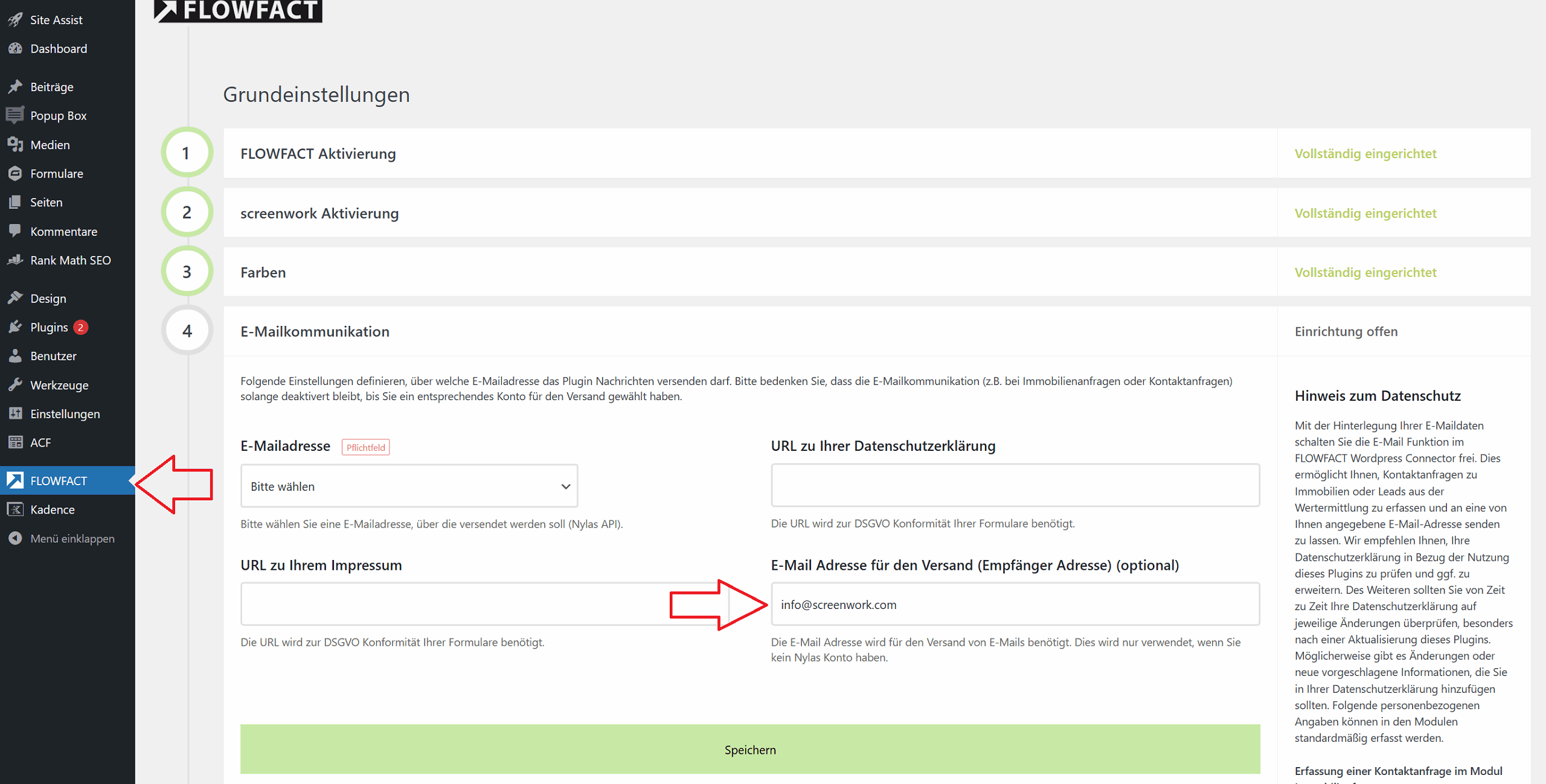 FLOWFACT Einstellungen