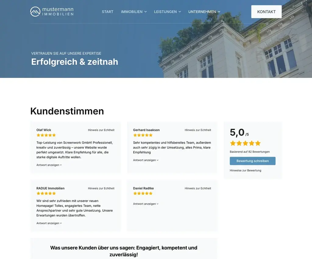 Musterhomepage Kundenstimmen Präsentation