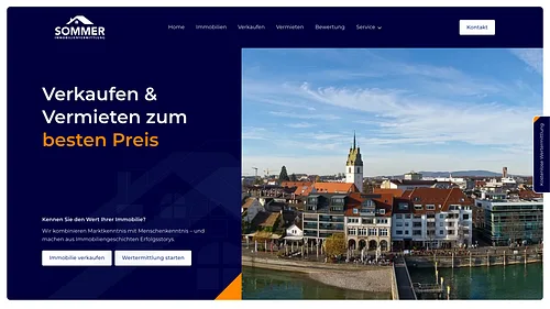 Screenshot der SOMMER Immobilienvermittlung Homepage