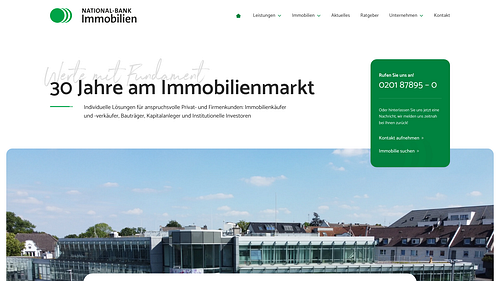 Screenshot der NATIONAL-BANK Immobilien GmbH Homepage