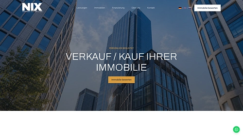 Screenshot der NIX Immobilien Homepage